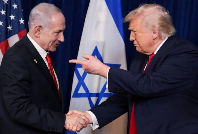 Trump Says No "Definitive" Agreement with Netanyahu Yet U.S. President Donald Trump and Israeli Prime Minister Benjamin Netanyahu shake hands during a news conference at Trump’s Mar-a-Lago club in Palm Beach, Florida, on Dec. 29. Netanyahu's arrival at the White House on Wednesday was lower-key than usual. | REUTERS