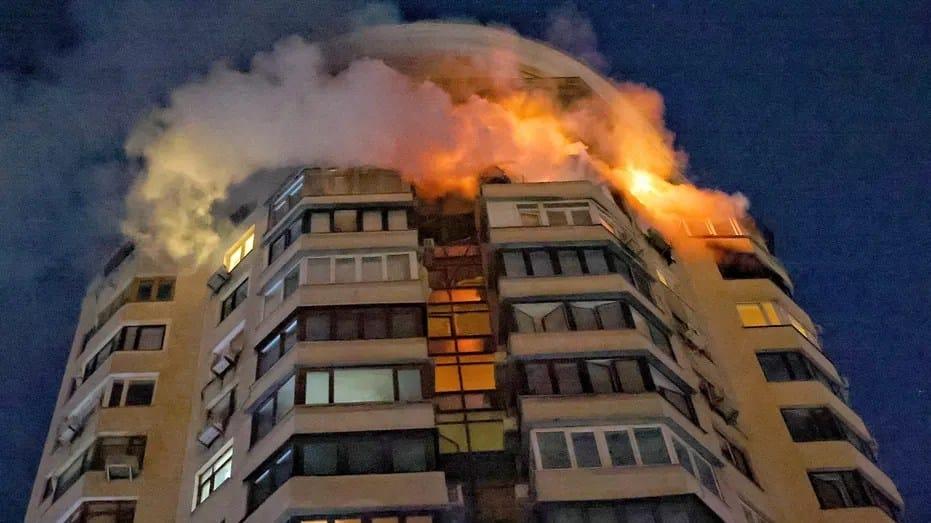 Russia Resumes Strikes on Ukrainian Energy Sites as Ceasefire Breaks Down The upper floors of a multi-story building burn after debris from a Russian drone fell in Kyiv, Ukraine, Feb. 3, 2026. (Yan Dobronosov/Global Images Ukraine via Getty Images)