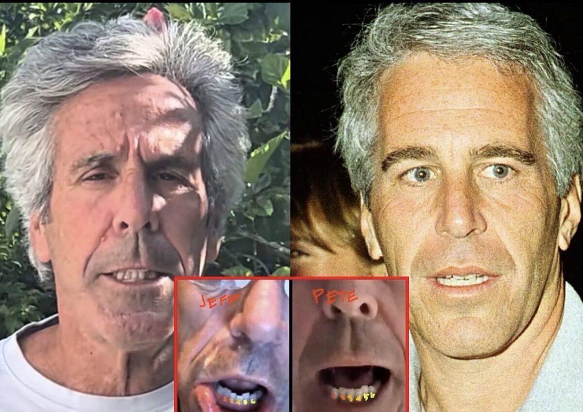 Why Do People Keep Calling Palm Beach Pete Jeffrey Epstein? side to side comparison between a man calling himself Palm Beach Pete (keft) and the man he looks like, Jeffrey Epstein (right) | Files