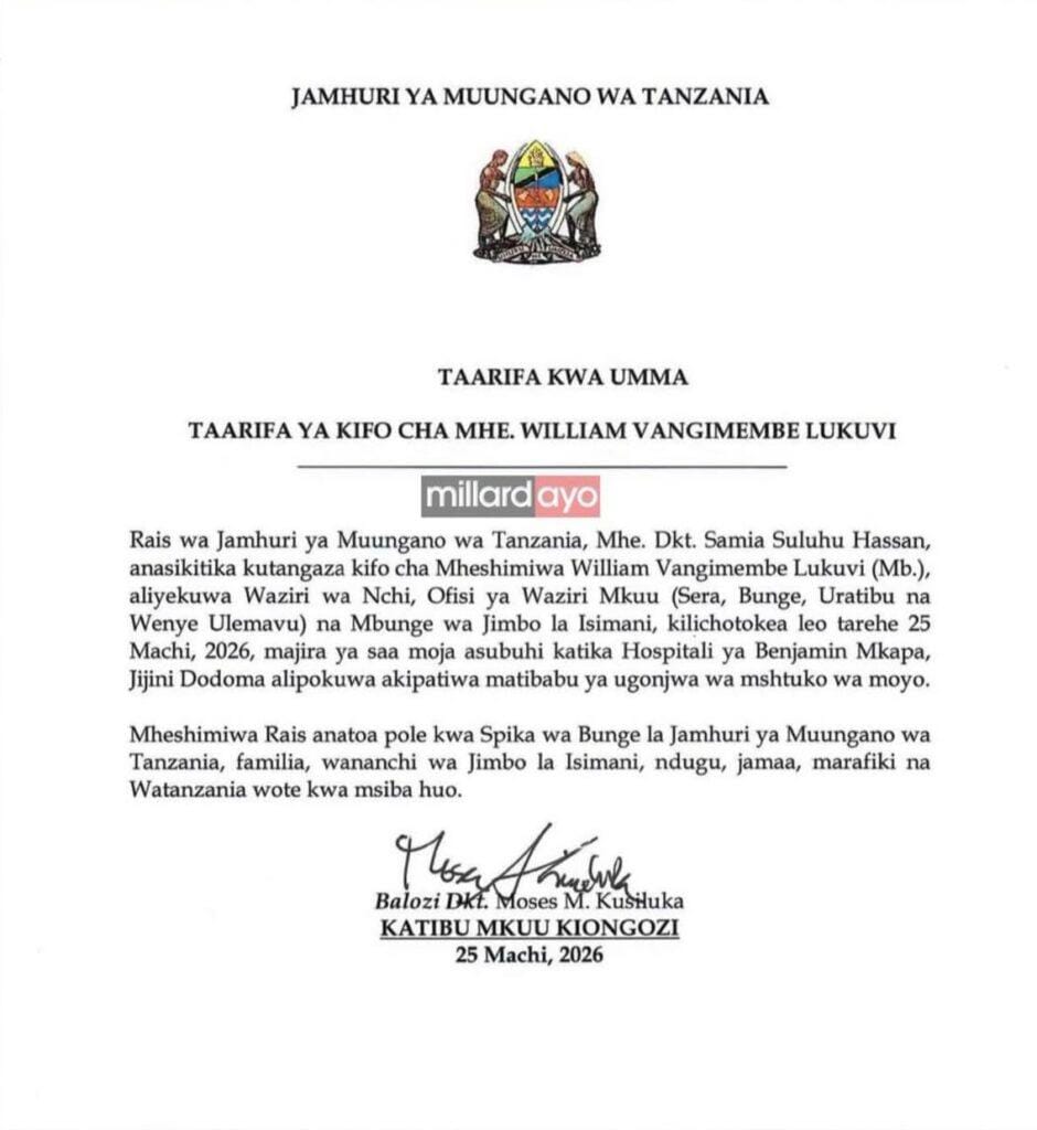 Tanzania Minister and Isimani MP William Lukuvi Dies at 70 Tanzania Minister and Isimani MP William Lukuvi Dies at 70 | Swahili Today