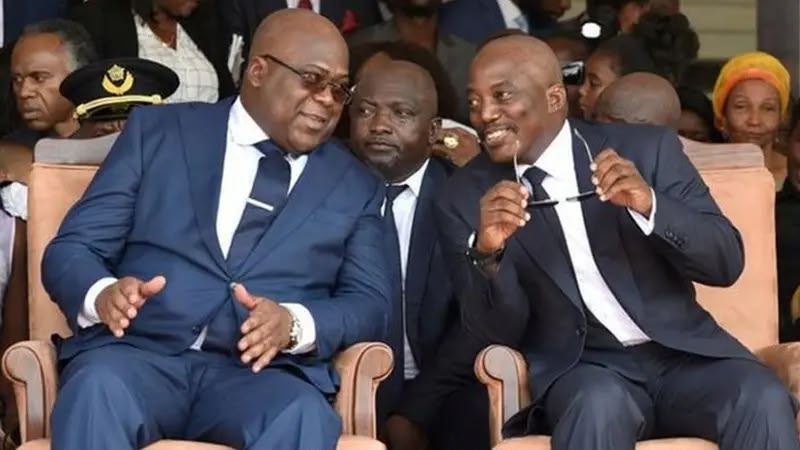 From Left: Democratic Republic of the Congo's President Félix Tshisekedi chatting with country's former president, Joseph Kabila.