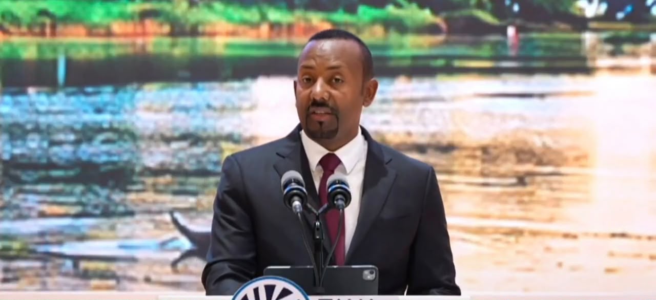 Ethiopian Prime Minister Abiy Ahmed speaking at the 12th Tana High-Level Forum on Security in Africa in Bahir Dar on October 23
