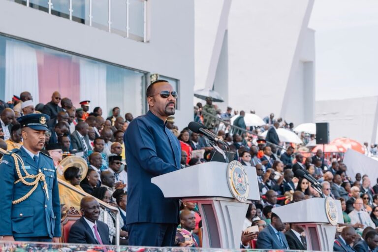 Ethiopia's Prime Minister, Abiy Ahmed talking during Mashujaa Day in Kenya